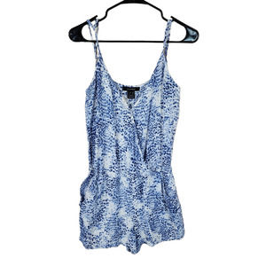 Olivaceous Romper Women S Blue White Tie Dye Sleeveless Spaghetti Straps Pockets